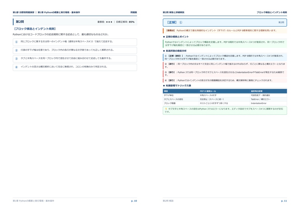 【2026年最新版】Python技術認定試験 3級 対策問題集(全210問・詳細解説・要点整理表付き)