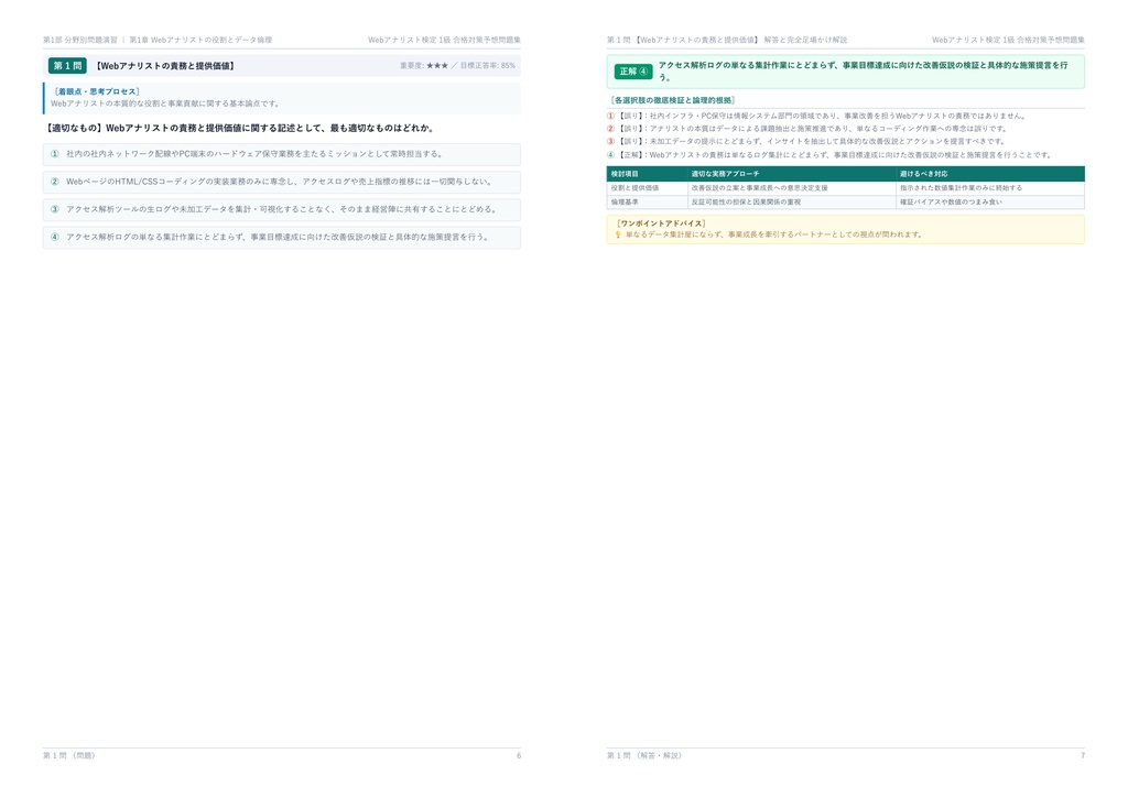 【2026年最新版】Webアナリスト検定 1級 対策問題集(全350問・詳細解説・要点整理表付き)