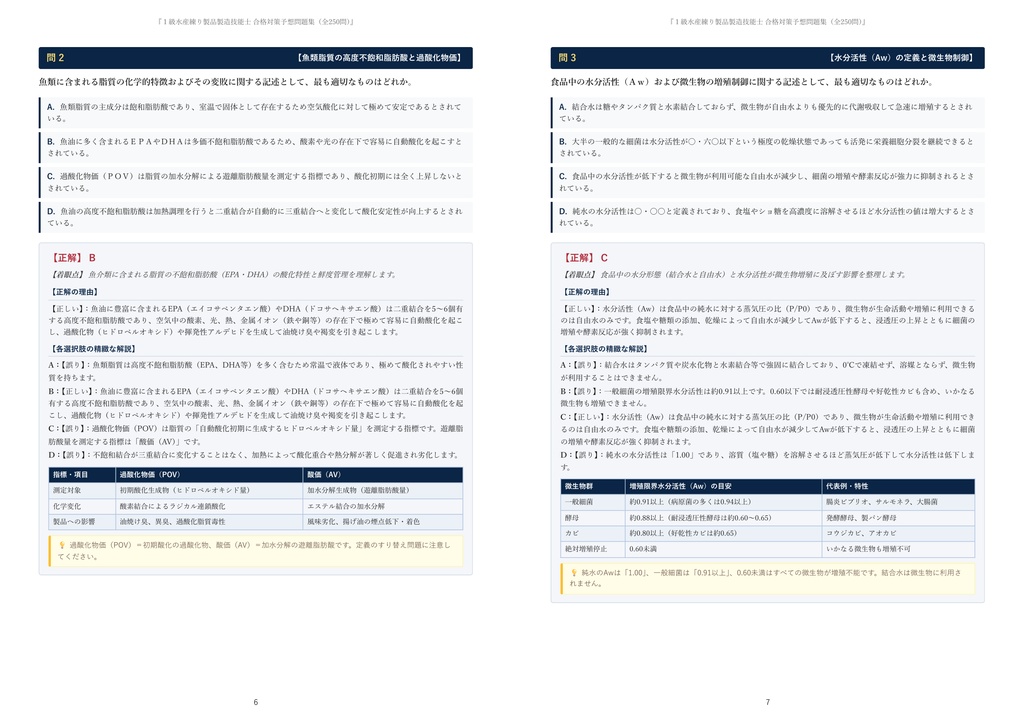 【2026年最新版】1級水産練り製品製造技能士 対策問題集(全250問・詳細解説・要点整理表付き)