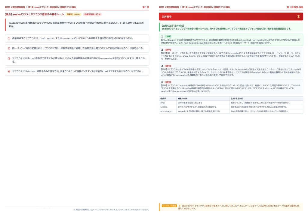 【2026年最新版】オラクル認定Java資格 1級 対策問題集(全350問・詳細解説・要点整理表付き)