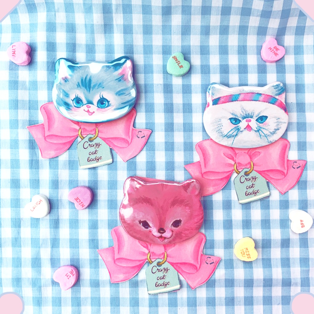 Crazy Cat Badge(HAPPY /cake factory bear/motivation cat﻿)