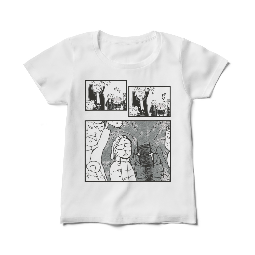 【ひつじまんがTシャツ】沈まぬ太陽(白/レディース)