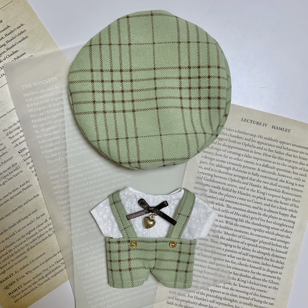 秋チェックサロペット&ベレー帽セット