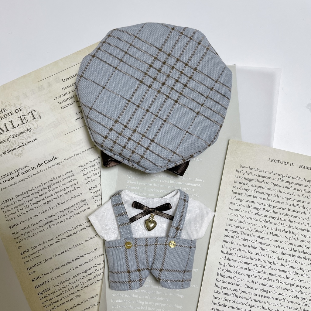 秋チェックサロペット&ベレー帽セット