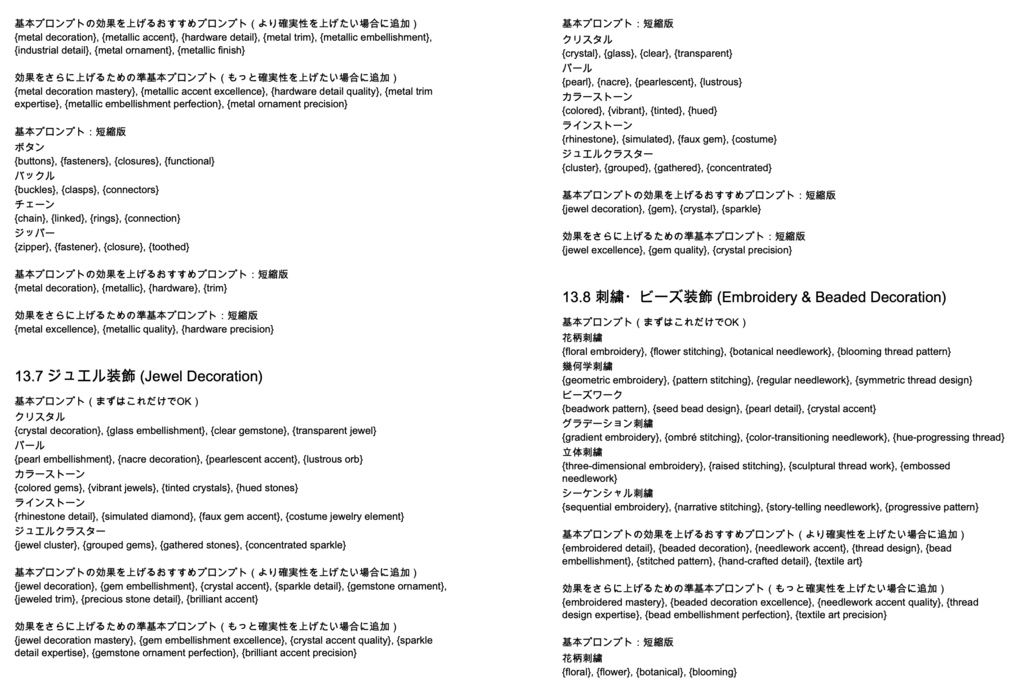 衣装・髪型・アクセサリー系プロンプト辞典【NovelAIメイン】