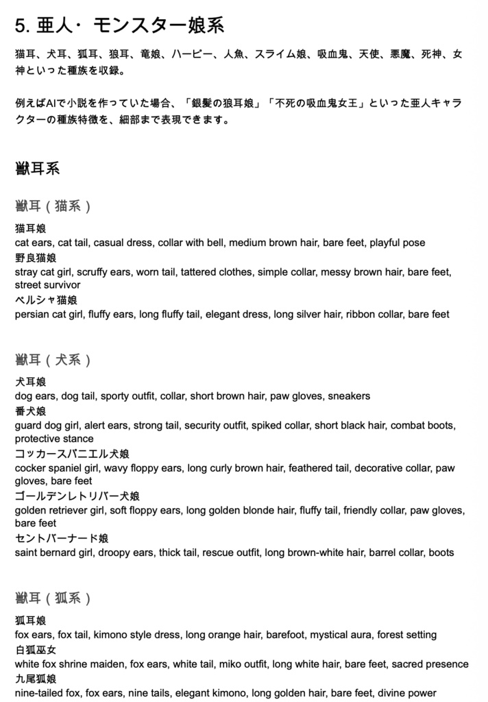 衣装・髪型・アクセサリー系プロンプト辞典【NovelAIメイン】