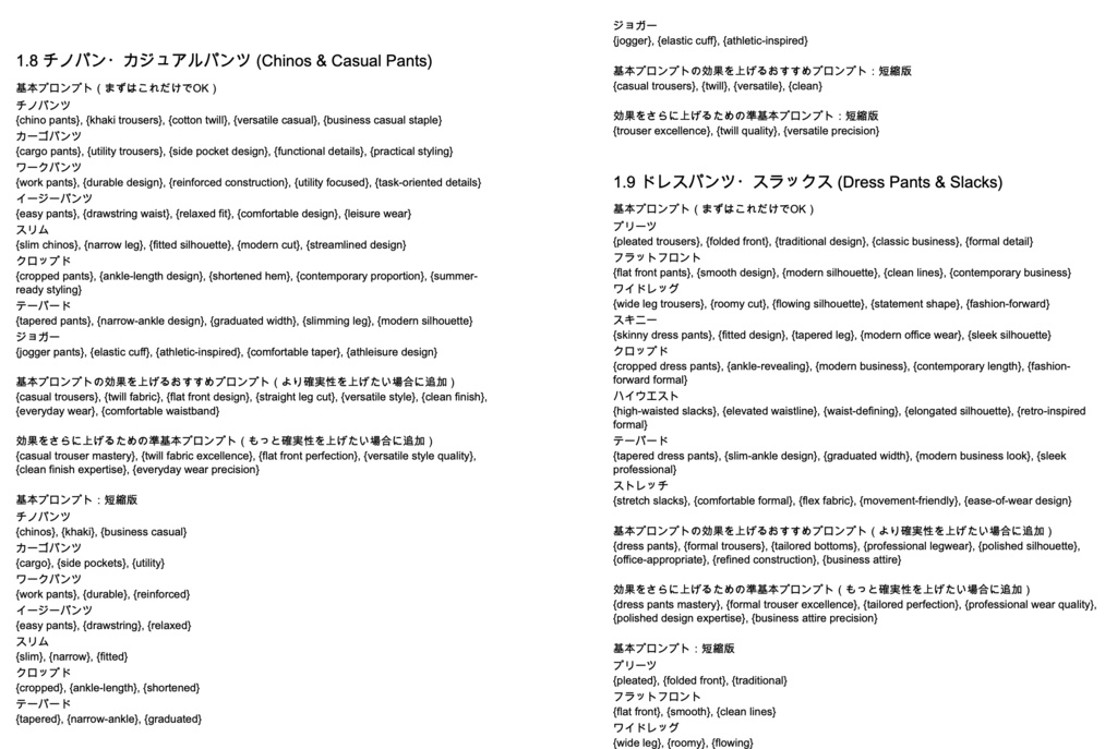 衣装・髪型・アクセサリー系プロンプト辞典【NovelAIメイン】