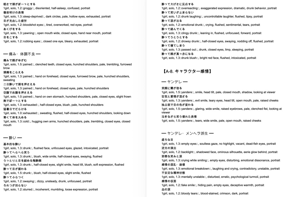 表情・ポージング・日常動作系プロンプト辞典【NovelAIメイン】