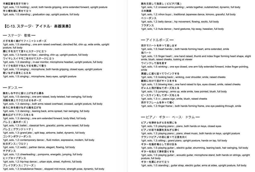 表情・ポージング・日常動作系プロンプト辞典【NovelAIメイン】