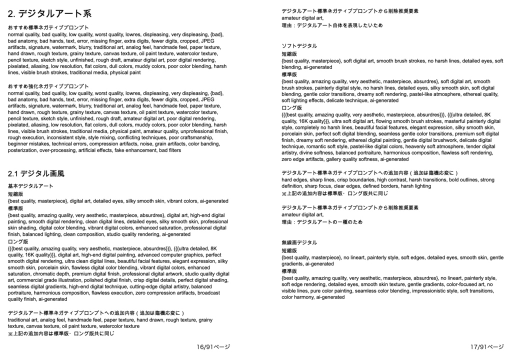基礎画風・画質クオリティ安定系プロンプト辞典【NovelAIメイン】