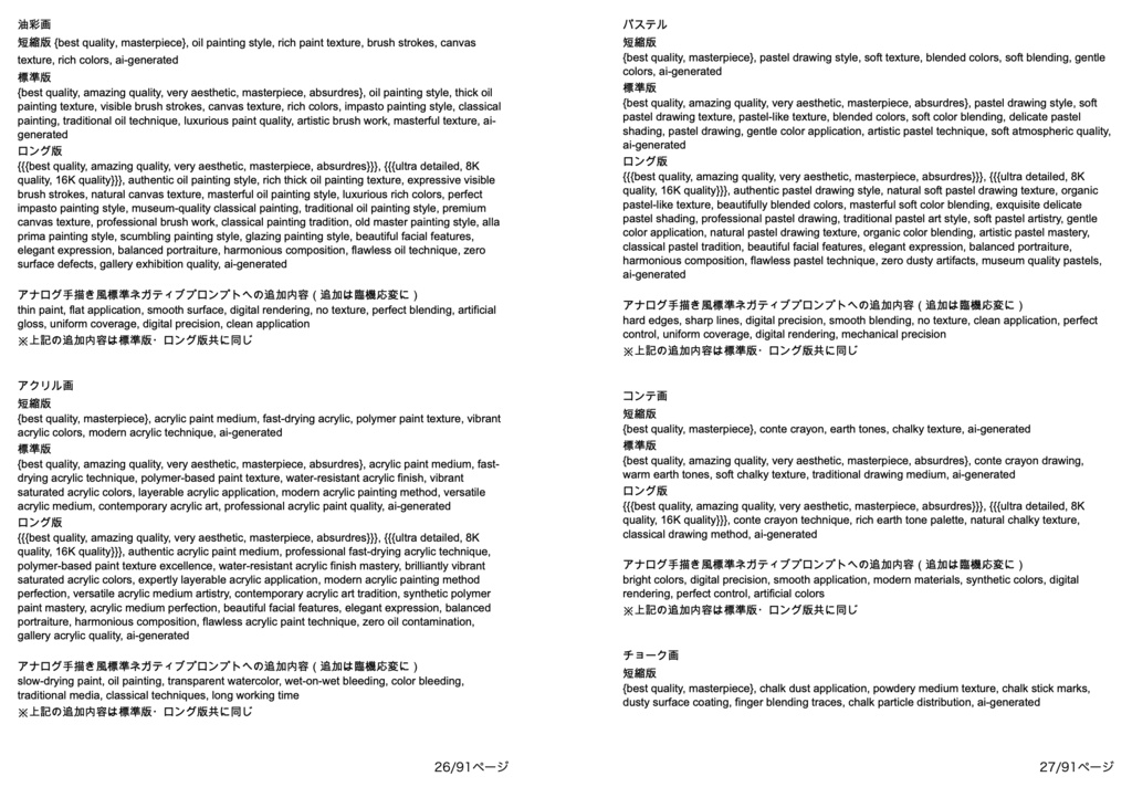 基礎画風・画質クオリティ安定系プロンプト辞典【NovelAIメイン】
