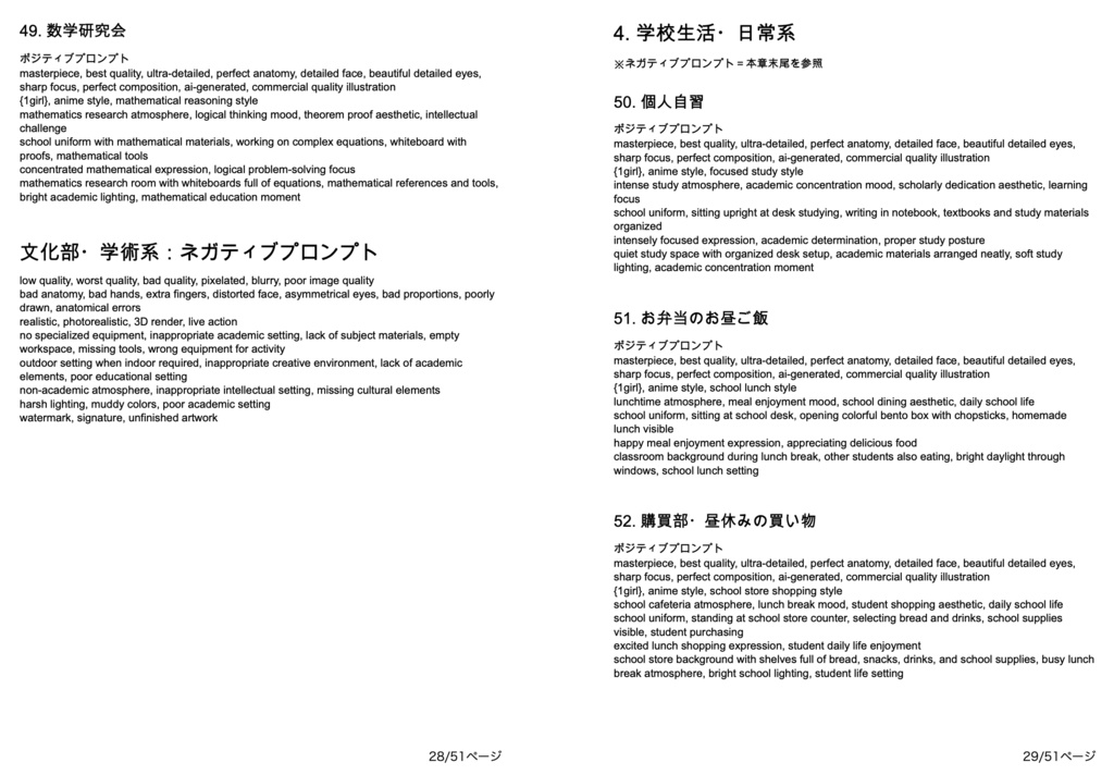 学園・制服・JK美少女系「複合プロンプト」100選【Novel AIメイン】