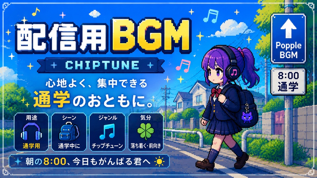 【個人配信者向け】雑談を邪魔しないポピポピ電子音BGM Vol.71「8:00の通学路」