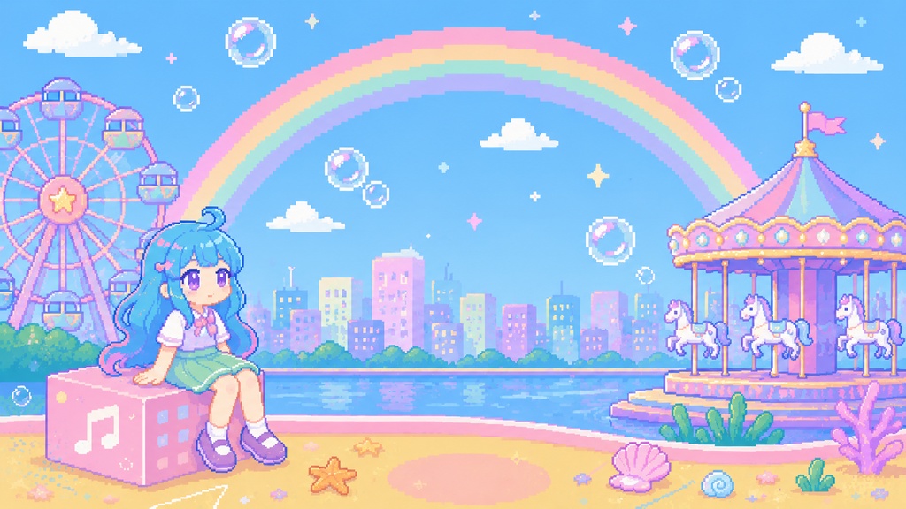 【作業用・配信用BGM】カラフル遊園地｜虹とメリーゴーランドのまったりかわいいBGM Vol.93 著作権フリー