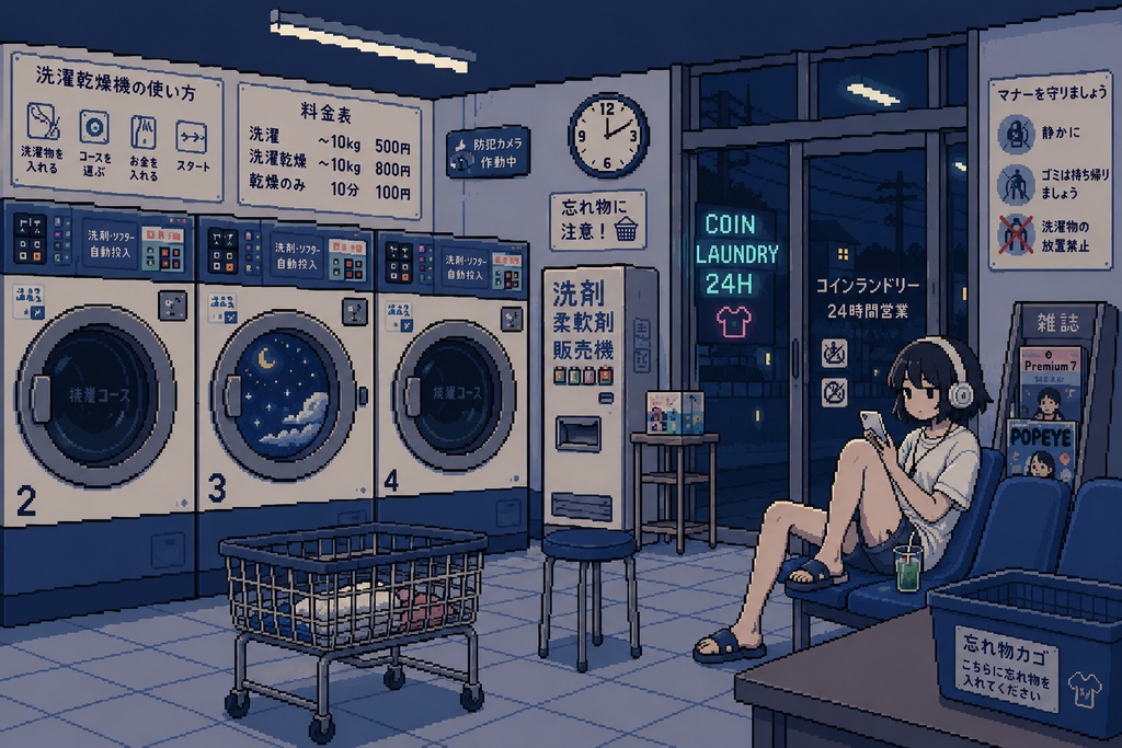 【作業用・配信用BGM】コインランドリー｜深夜の洗濯機がまわるまったり8bitBGM Vol.101 著作権フリー