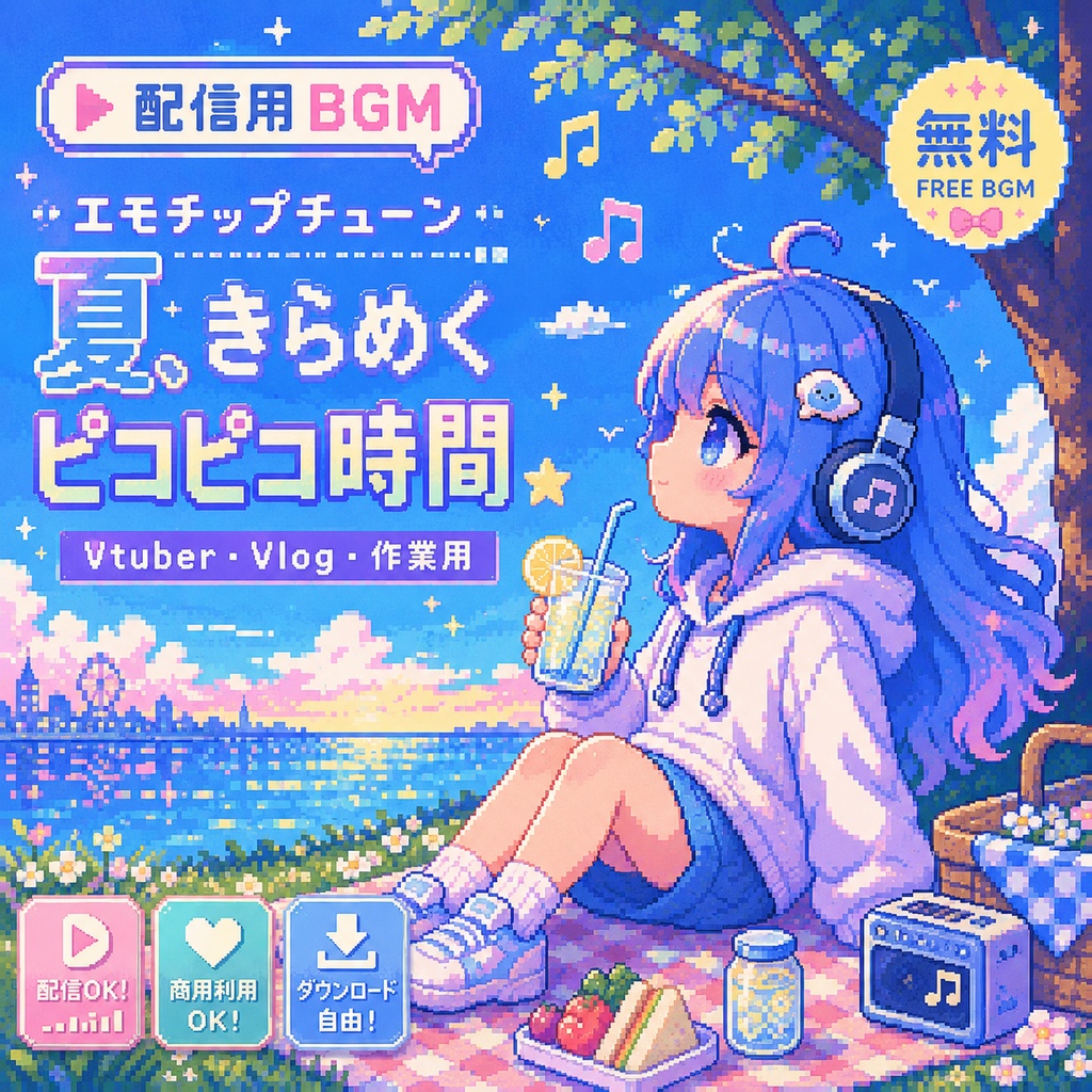 【無料配布/フリーBGM】夏、きらめくピコピコ時間「Pixel Picnic」エモチップチューン【配信/Vlog/作業用】
