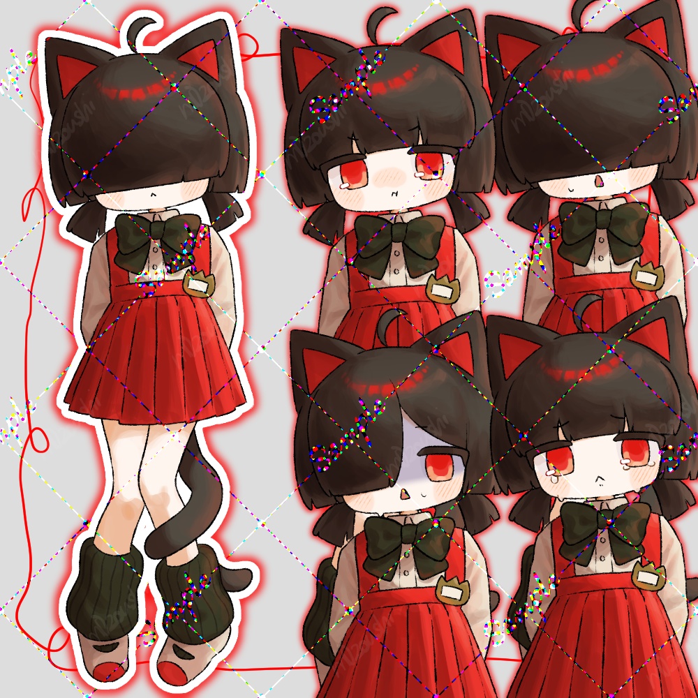 ねこの女の子立ち絵【前髪3種/表情差分9種】