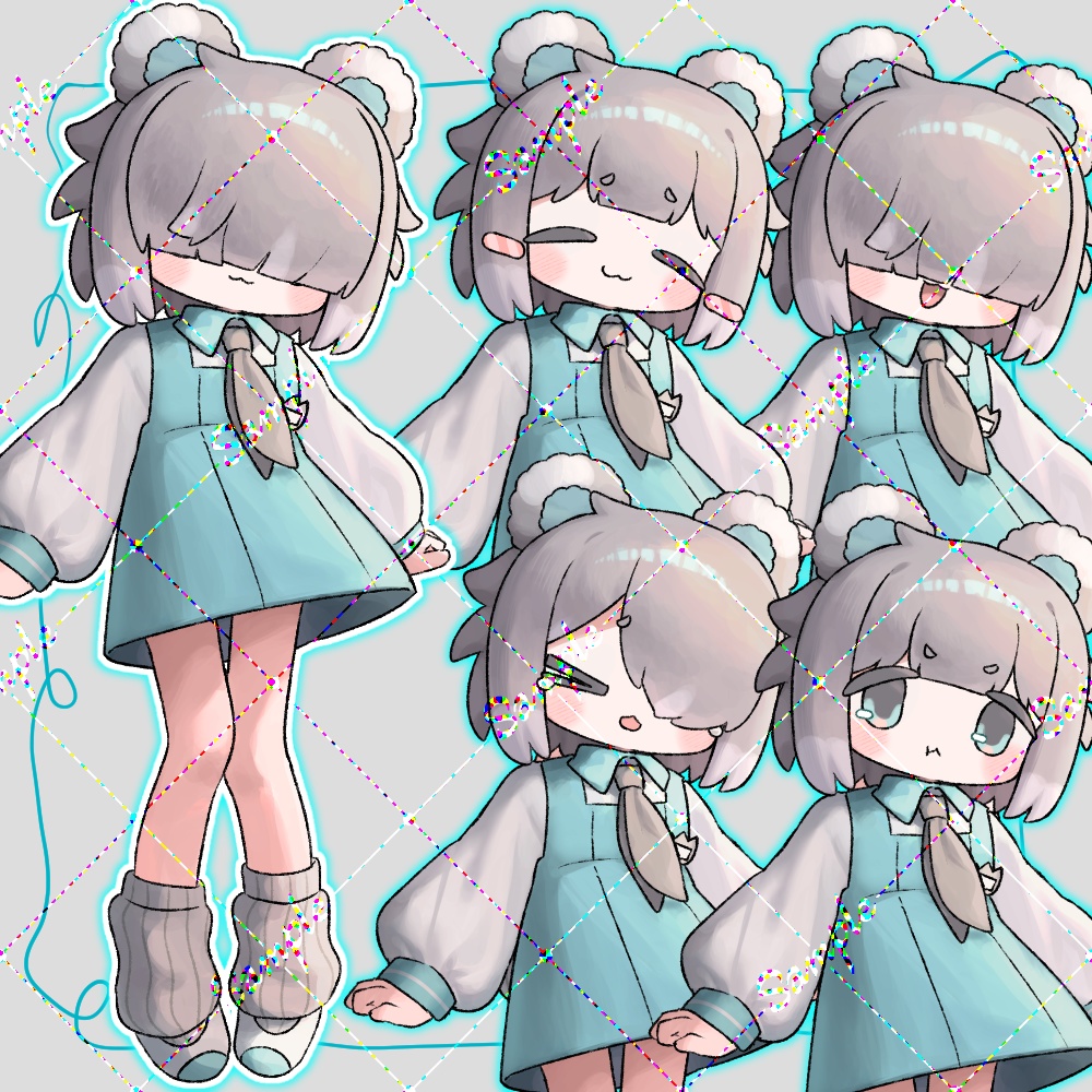 くまの女の子立ち絵【前髪3種/表情差分9種】