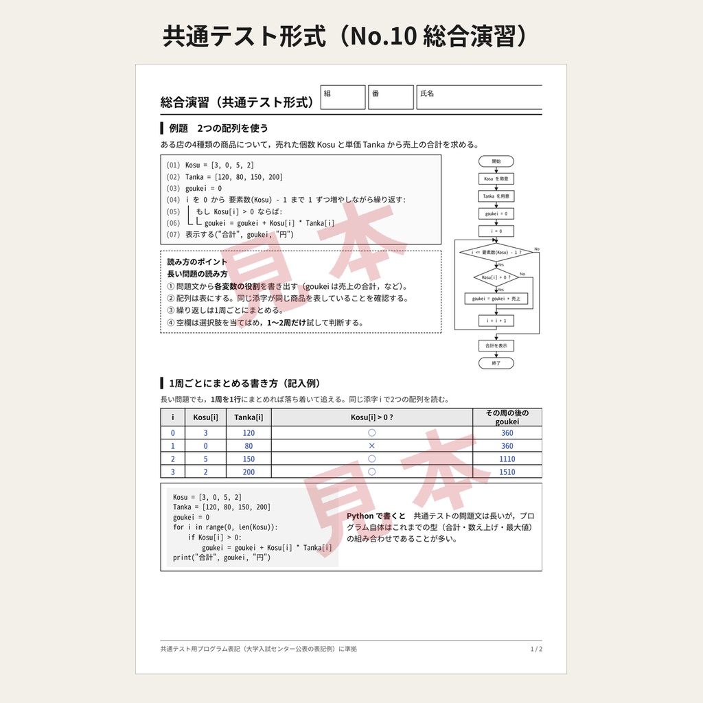【先生向け・印刷して配れる】情報Ⅰ トレース練習プリント 全10回(解答・指導のポイント付き)