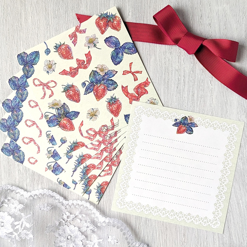 封筒/便せん《Ribbon & Strawberry》