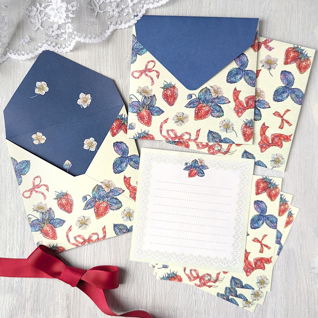 封筒/便せん《Ribbon & Strawberry》