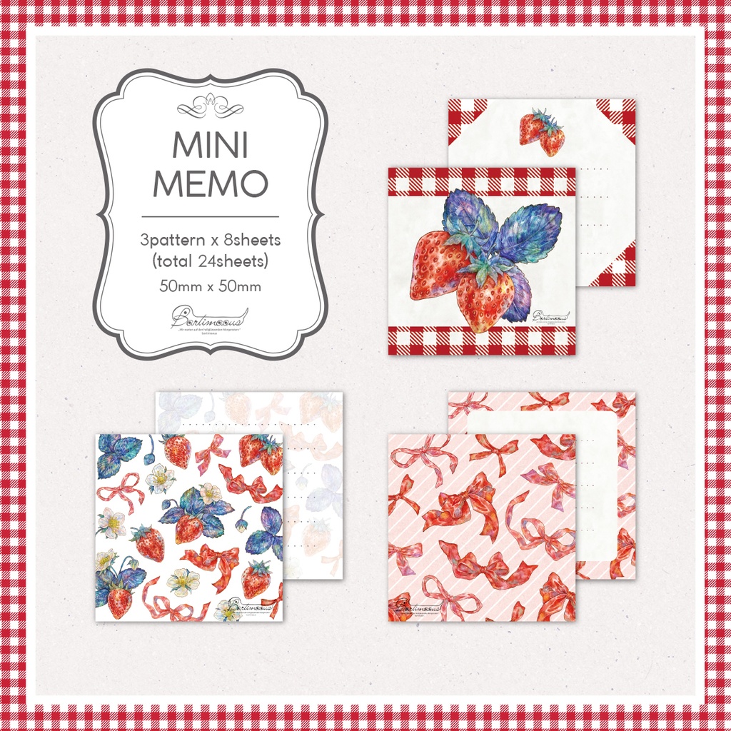 ミニメモセット《Ribbon&Strawberry》