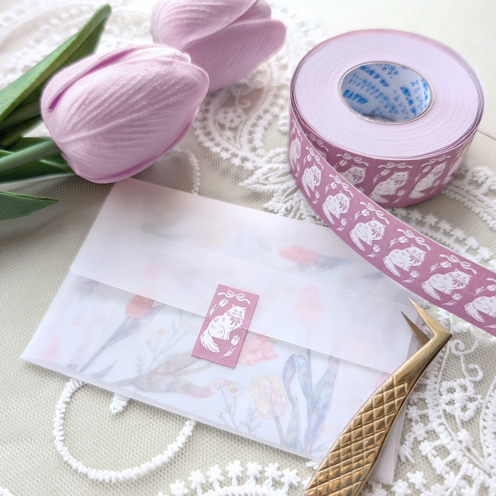 ラベラーシール《猫とチューリップ》