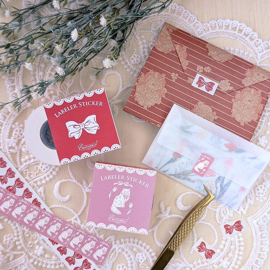 ラベラーシール《猫とチューリップ》