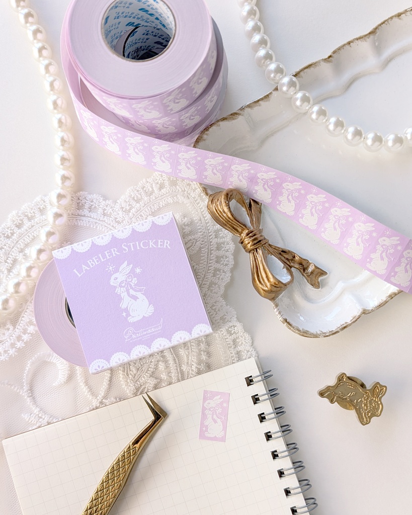 【新作】ラベラーシール《リボン(ベージュ)》《鍵》《うさぎ(紫)》