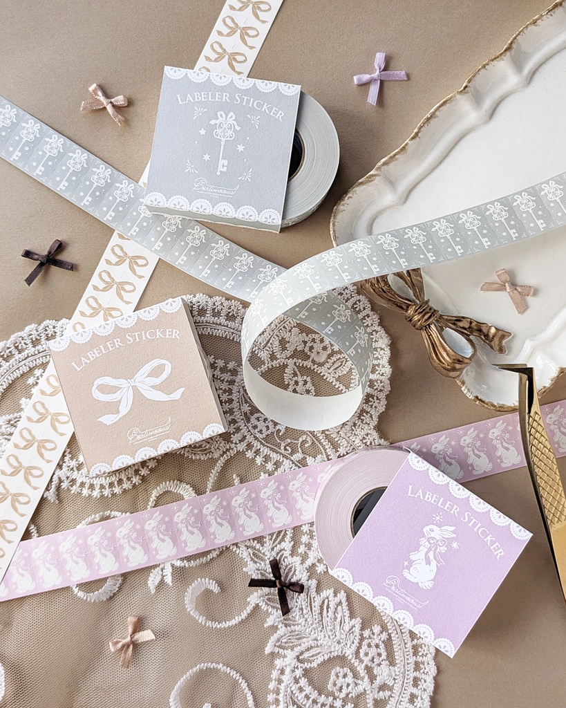 【新作】ラベラーシール《リボン(ベージュ)》《鍵》《うさぎ(紫)》