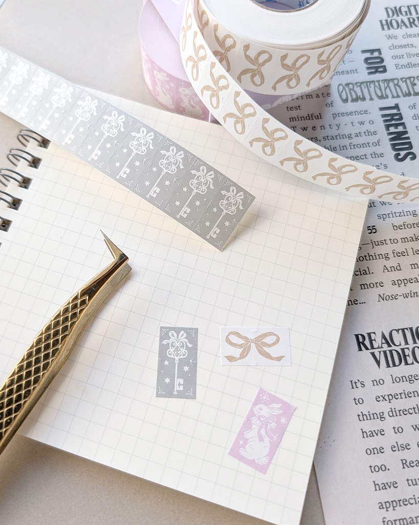 【新作】ラベラーシール《リボン(ベージュ)》《鍵》《うさぎ(紫)》