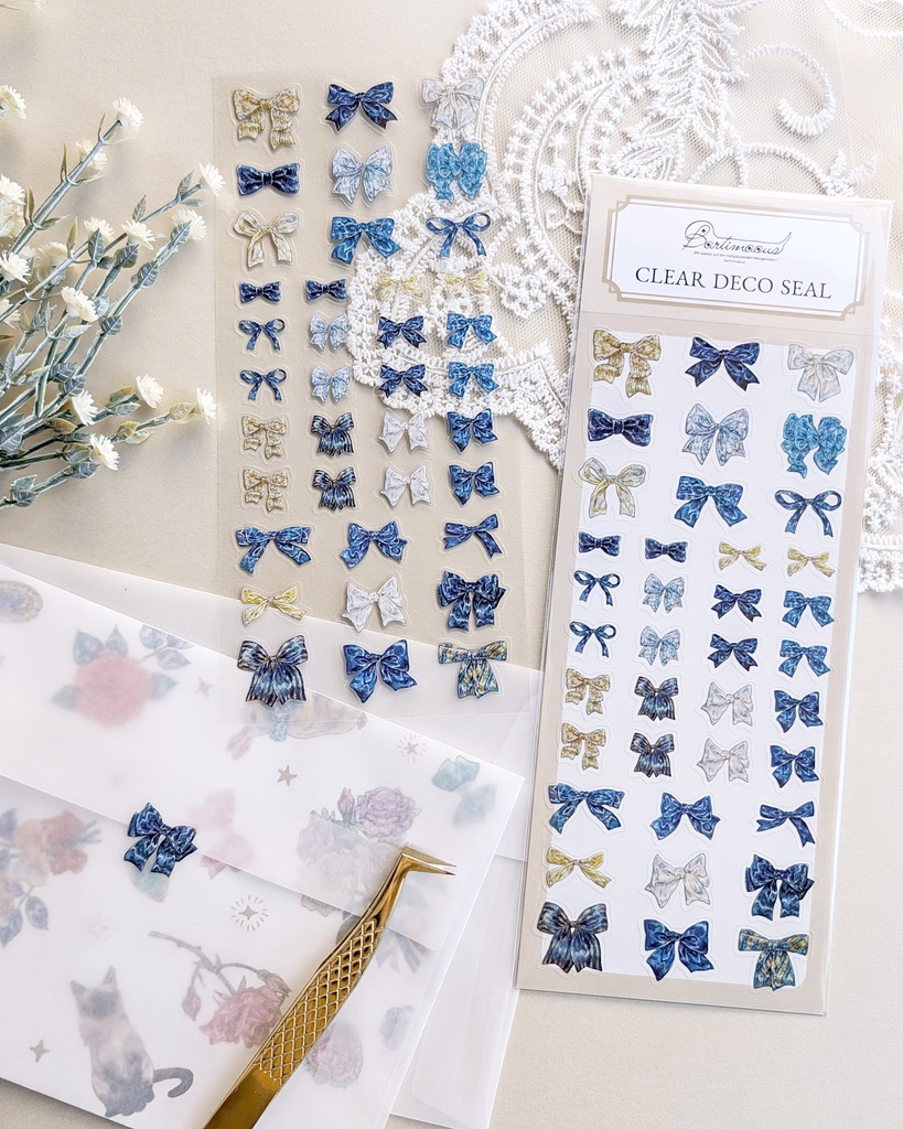 【新作】手帳デコPETシール《リボン(青)》
