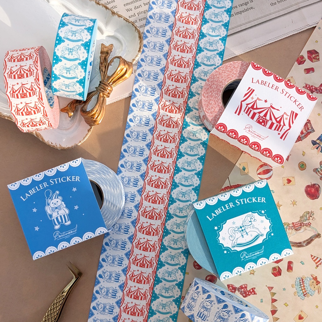 【新作】ラベラーシール《サーカステント》《木馬》《クラウンベア》