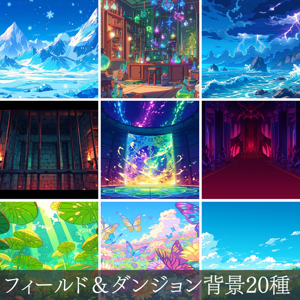 【TRPG背景素材】アニメ調・フィールド＆ダンジョン20種フルセット（商用可・おまけBGM付）