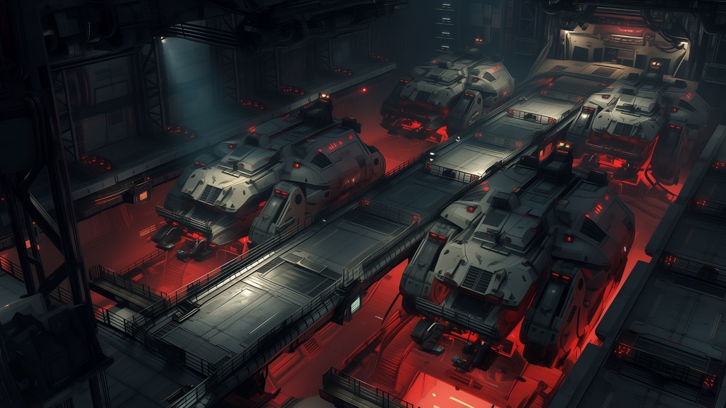 【第1弾:最前線・機動兵器格納庫】近未来・戦術指令基地TRPG背景パック(画像30枚+共通BGM6曲+プロンプト付)