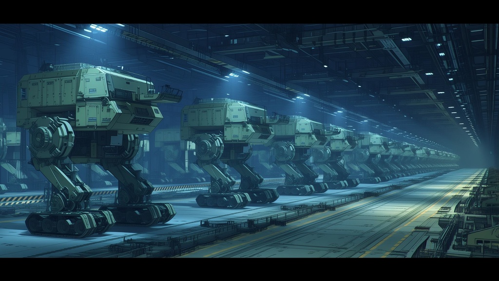 【第1弾:最前線・機動兵器格納庫】近未来・戦術指令基地TRPG背景パック(画像30枚+共通BGM6曲+プロンプト付)