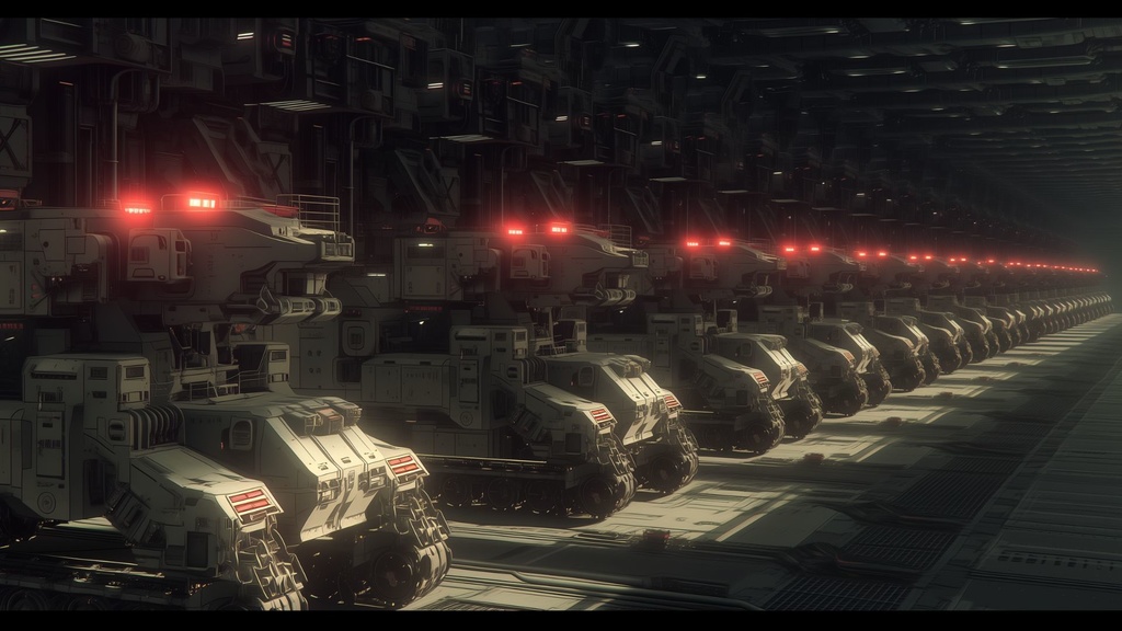 【第1弾:最前線・機動兵器格納庫】近未来・戦術指令基地TRPG背景パック(画像30枚+共通BGM6曲+プロンプト付)