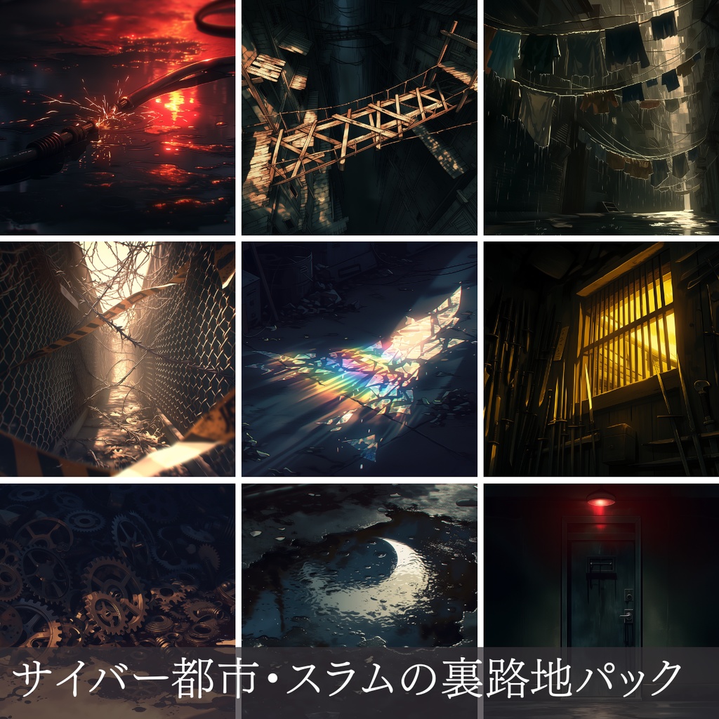 第4弾:サイバー都市・スラムの裏路地TRPG背景パック(画像30枚+共通BGM6曲+プロンプト付)