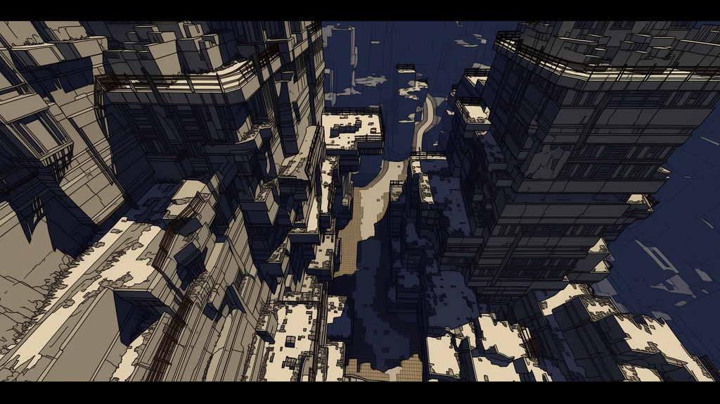 第5弾:寄生建築・垂直壁面都市の断崖TRPG背景パック(画像20枚+専用環境音BGM6曲+プロンプト付)