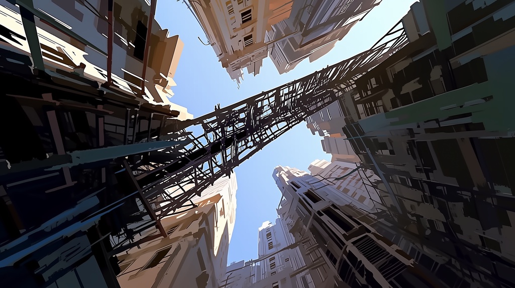 第5弾:寄生建築・垂直壁面都市の断崖TRPG背景パック(画像20枚+専用環境音BGM6曲+プロンプト付)