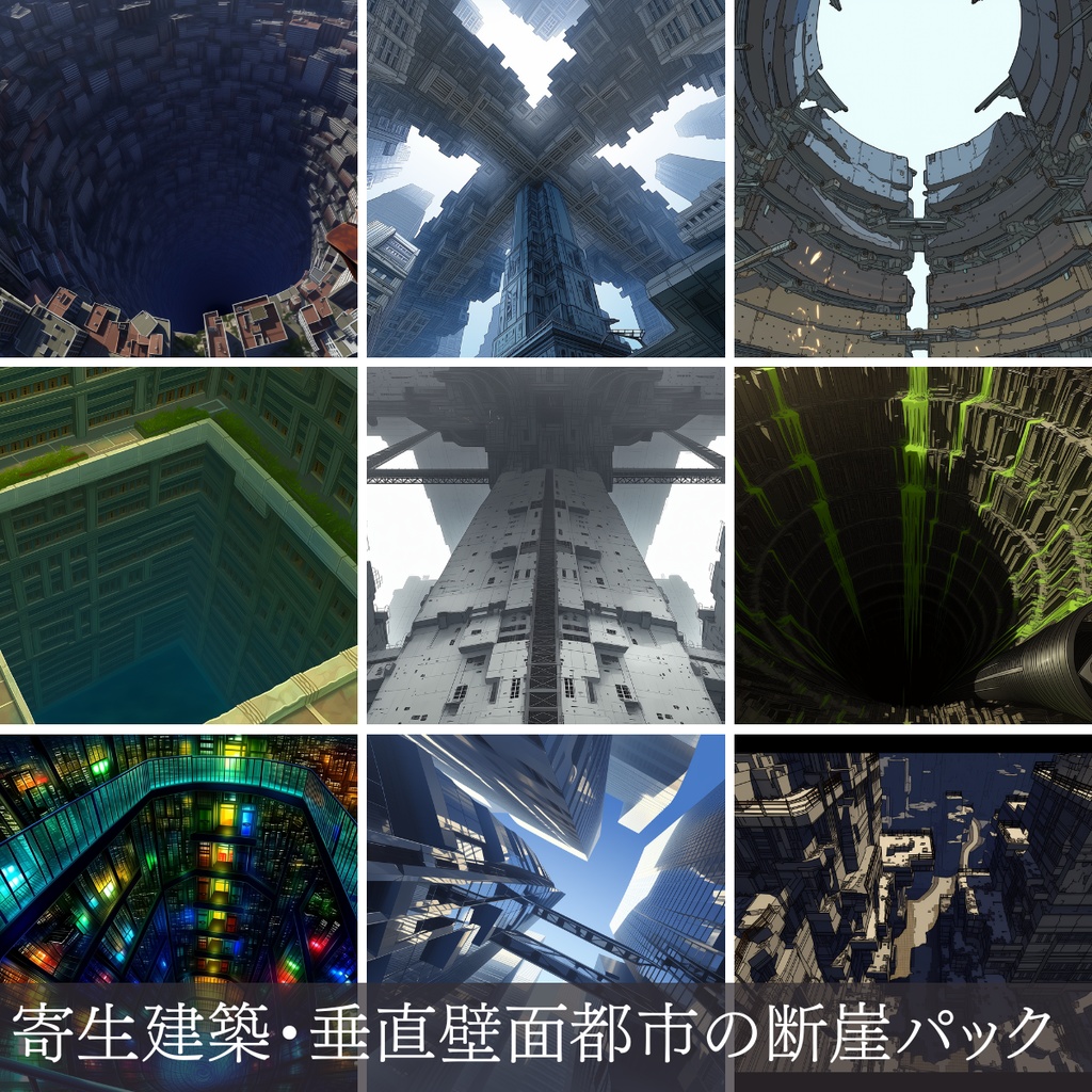第5弾：寄生建築・垂直壁面都市の断崖TRPG背景パック（画像20枚＋専用環境音BGM6曲＋プロンプト付）