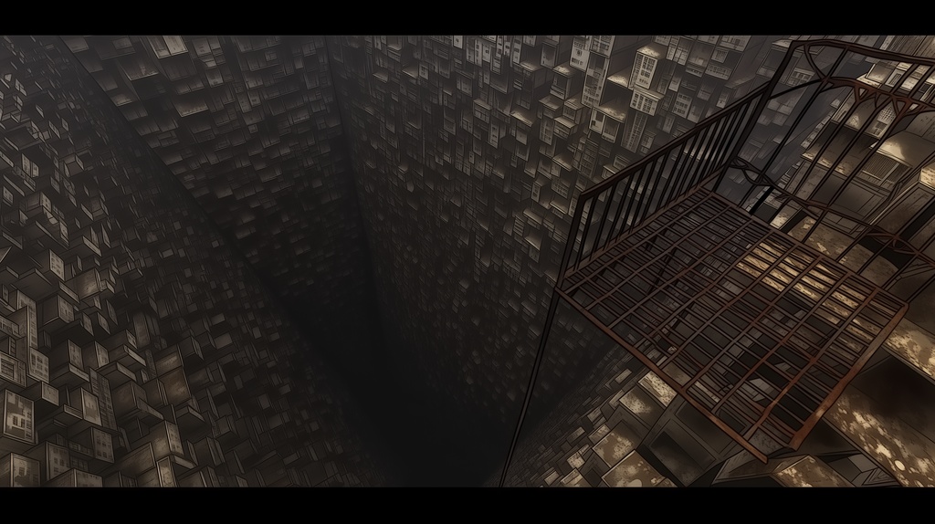 第5弾:寄生建築・垂直壁面都市の断崖TRPG背景パック(画像20枚+専用環境音BGM6曲+プロンプト付)