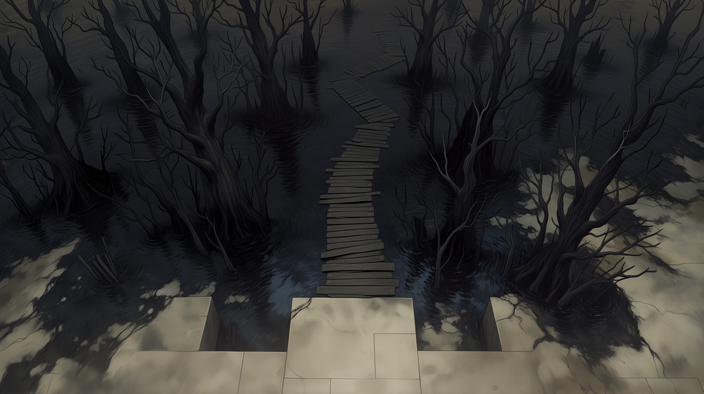 第4弾:汚染沼・黒く染まった工業地帯跡TRPG背景パック(画像20枚+共通BGM6曲+プロンプト付)