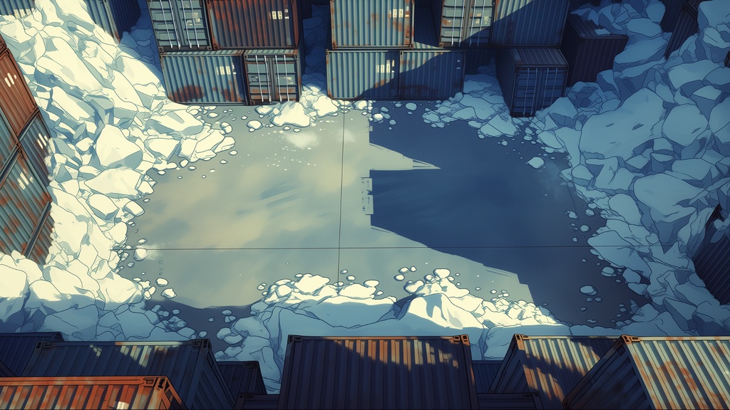 第2弾:絶対零度の港・氷海に囚われた巨大船TRPG背景パック(画像20枚+共通BGM6曲+プロンプト付)