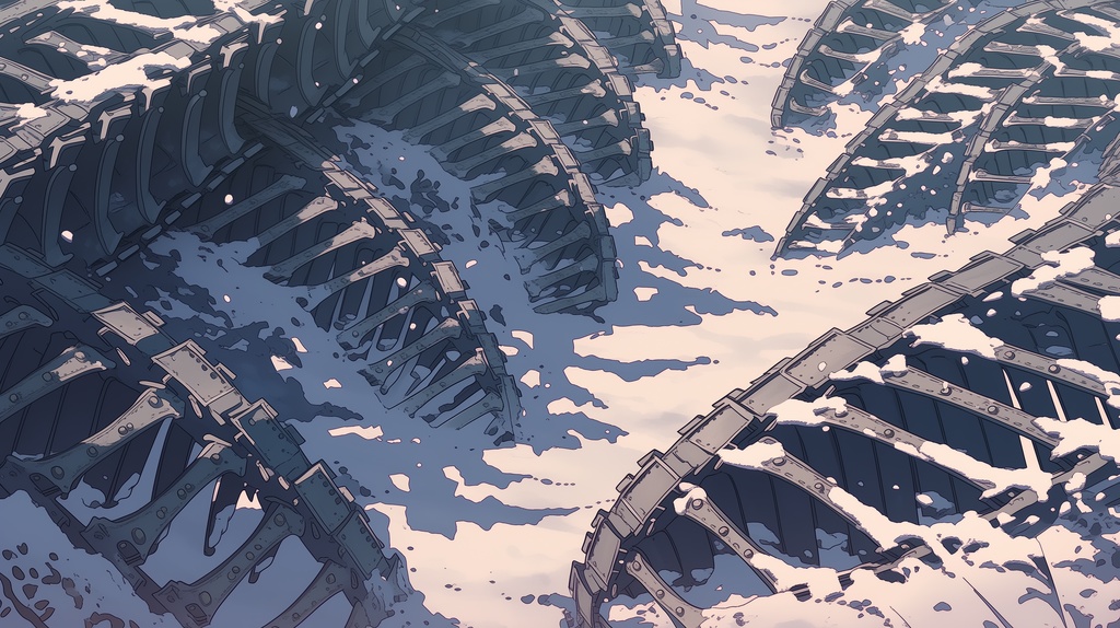 第3弾:雪原のジャンクヤード・埋もれる巨大多脚要塞TRPG背景パック(画像20枚+共通BGM6曲+プロンプト付)