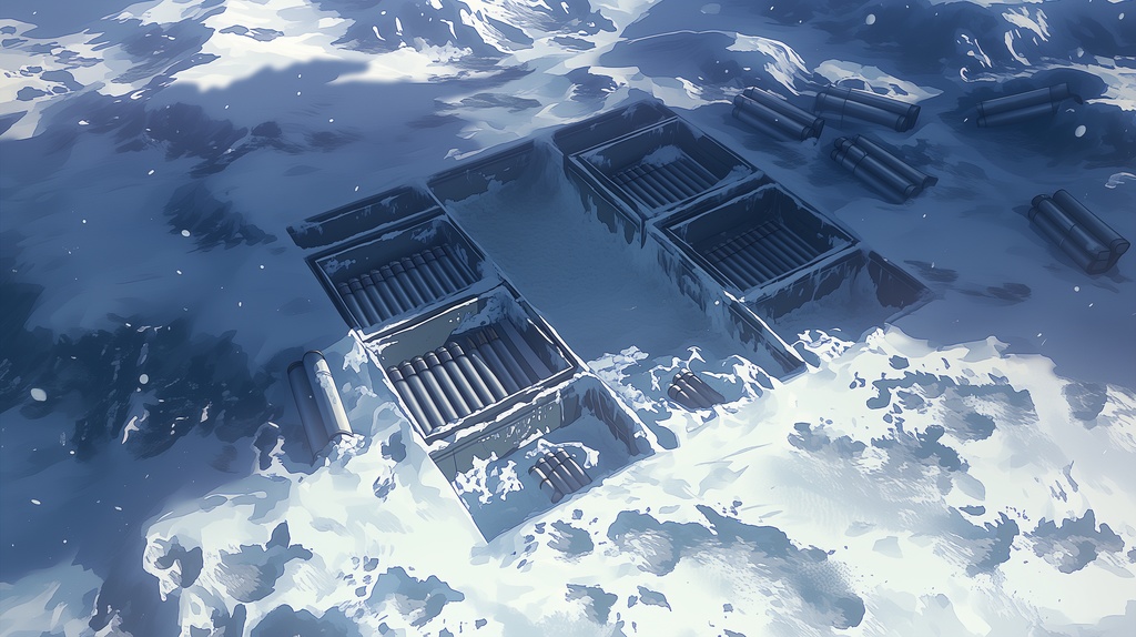 第3弾:雪原のジャンクヤード・埋もれる巨大多脚要塞TRPG背景パック(画像20枚+共通BGM6曲+プロンプト付)