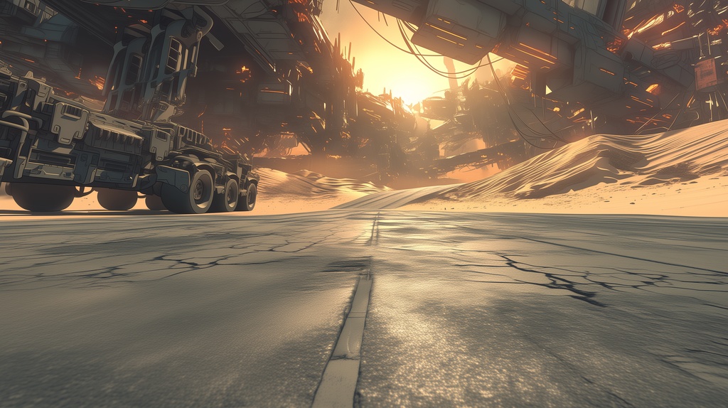 第1弾:砂塵のハイウェイ・埋没する車両群TRPG背景パック(画像20枚+共通BGM6曲+プロンプト付)