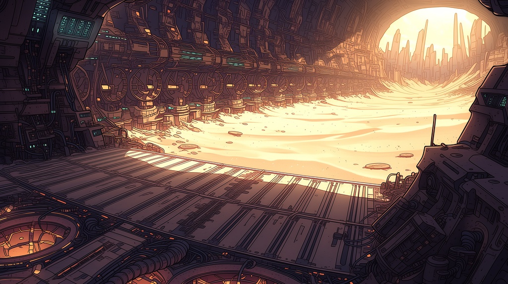 第4弾:流砂の罠・飲み込まれる巨大工廠TRPG背景パック(画像20枚+共通BGM6曲+プロンプト付)