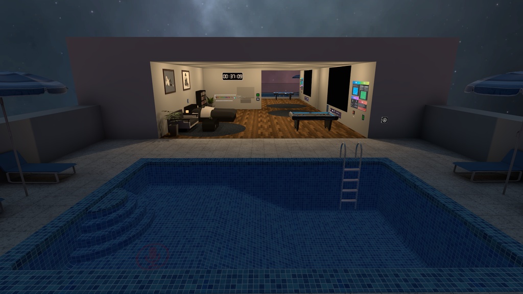 8 Ball Swimming Pool Room【SDK3 VRChat Ready】スイミングプール, エイトボール, ルーム
