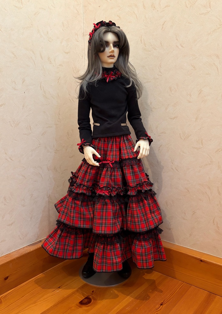 SD17  タータンチェックスカートセット赤✖️黒